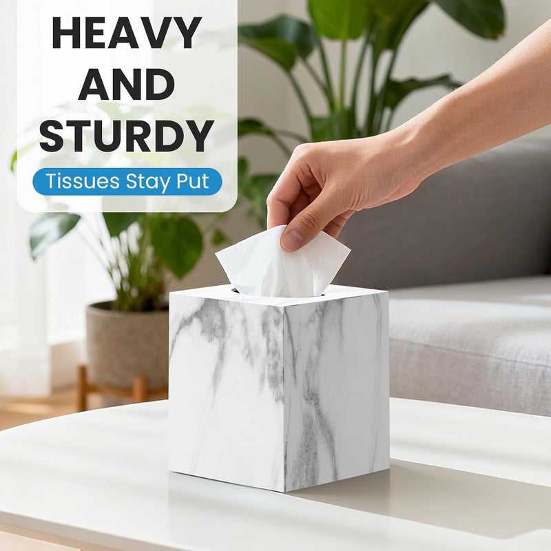 Chintu 2 Pack Marble Tissue Box Cover, Square Acrylic Tissue Holder, Decorative Facial Tissue Box Vessel Cube Paper Organizer Dispenser for Bathroom Office, Night Stand, Desk, Car, Vanity, Countertops - Image 5